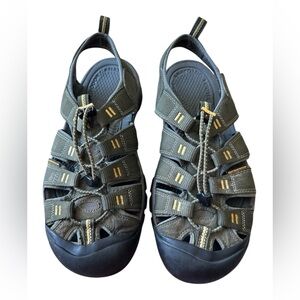 Keen Newport H2 sandals in green, with yellow accents, and black soles.